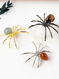 1pc Natural Stone Spider Handcrafted DIY Polished Bare Stone, Unique Halloween Decoration and Gift, Ideal for Crafts and Collectors, Sculpture Desk Decor