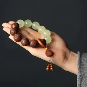 Handcrafted Luminous Sandalwood & Pear Wood Beaded Bracelet for Men – Lucky Symbol Charm, Natural Stone Stone Bangle, Perfect Halloween & Gift Accessory