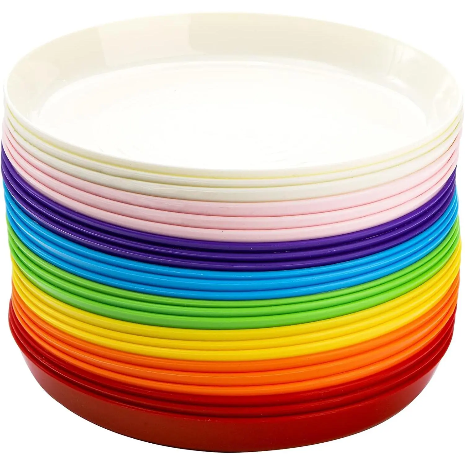 24 Pack  Plastic Plates, 7 Inch Small Unbreakable  Dinner Plates Set   Snack Salad Plate for BBQ, Travel, Events, Dishwasher Safe, 8 Colors