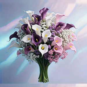 Artificial cemetery bouquet set with calla lilies and baby's breath, suitable for tombstones, funerals, office and hotel decoration, wedding home decoration, Christmas decoration, outdoor gardens, Valentine's Day, Thanksgiving, Day of the Dead and Hallowe