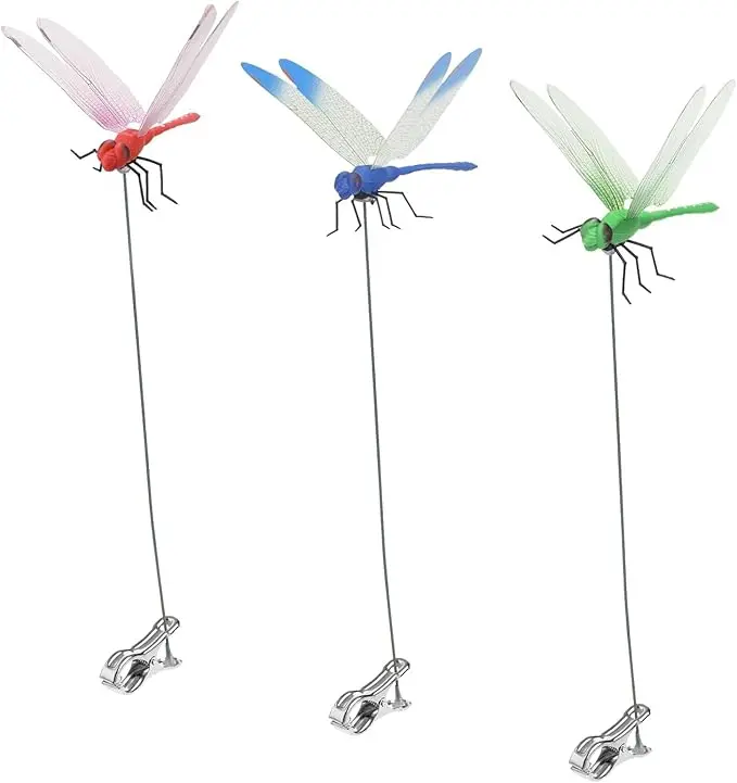3 PCS Fake Dragonfly decoration Clip Bug Repe Llent - 3D Fake Dragon Fly decoration Clips Garden Decor Stakes Hat Clips, Deer and Horse Humming Bird Fly Deterrent for Indoor/Outdoor Garden