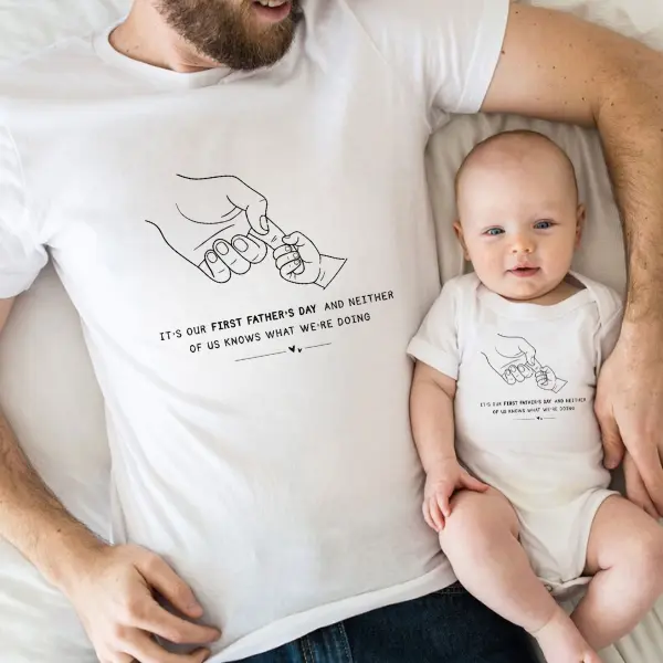 First Father's Day, Onesie Funny Father's Day Matching, Daddy and Me First Fathers Day, Gift from Baby Onesie Matching Father, Son Bodysuit Flash Sale T-Shirt Trio Graphic Print T-Shirt