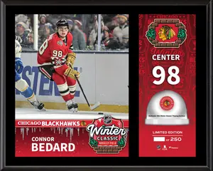 Connor Bedard Chicago Blackhawks 2025 NHL Winter Classic 12" x 15" Sublimated Plaque with Game-Used Ice - Limited Edition of 250 - Fanatics Authentic Certified