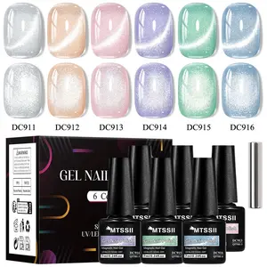 MTSSII 7pcs Spring Milky Jelly Translucent Cat Eye UV Gel Polish Set, with magnet Taste of Spring DIY Nails Art Gift for girl Gift for Woman Gel Nails Salon Nails at Home Cutics Easter Nail Designs Spring Floral Nails Vacation Nails