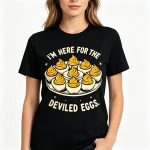 "I'm Here For The Deviled Eggs" Funny Thanksgiving Graphic Tee |   All-Season Breathable Top