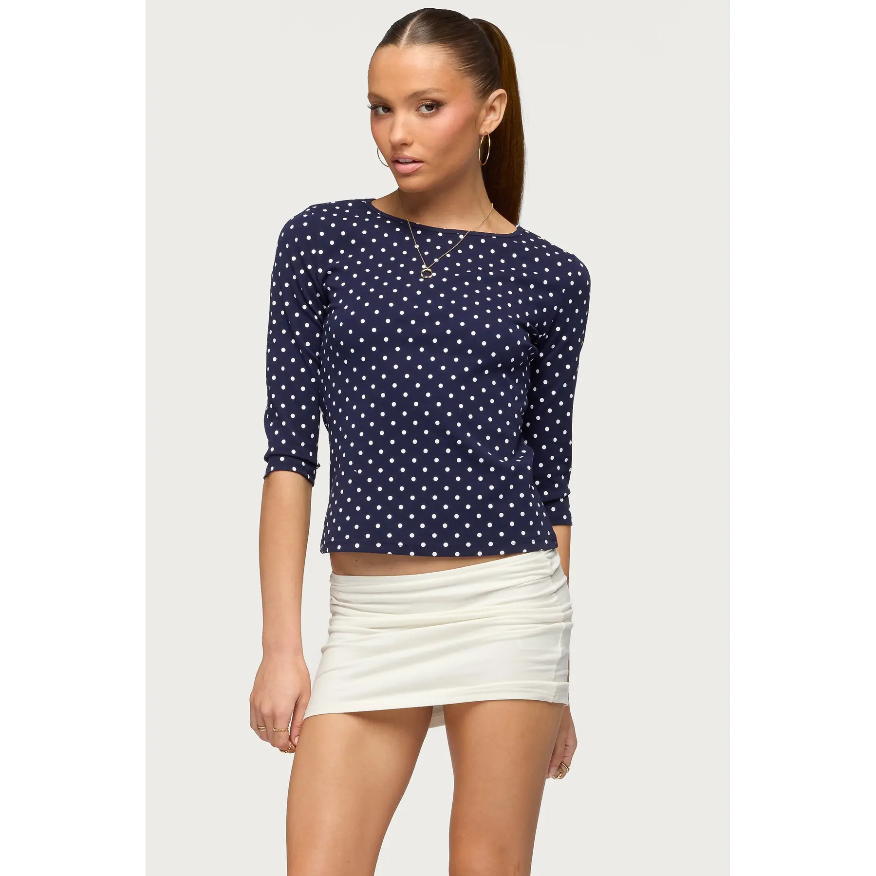 Lela Polka Dot Three-Quarter Sleeve Top
