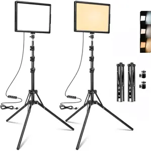 LED Photo Video Light 2-Pack, Bi-Color 2800-6500K Dimmable USB LED Continuous Light, 68" Photography Lighting Kit with Tripod Stand for Studios, YouTube Video Recording, Game Streaming