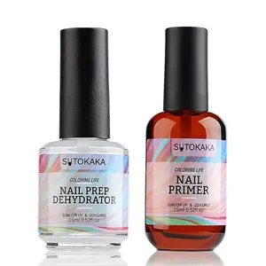 Nail Prep Dehydrator and Primer Set - 2pcs 15ml Acid Free No Burn Fast Air Dry Natural Nail Dehydrator and Superior Bonding Primer for Acrylic Powder