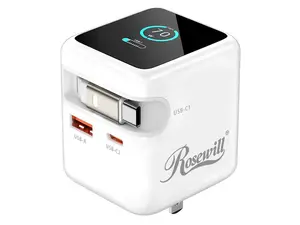 Rosewill 70W Retractable USB-C Wall Charger with Built-in Cable, 3-Port GaN 3 Fast Charging, Foldable Design & Real-Time TFT Display for MacBook, iPad, iPhone, Galaxy - White