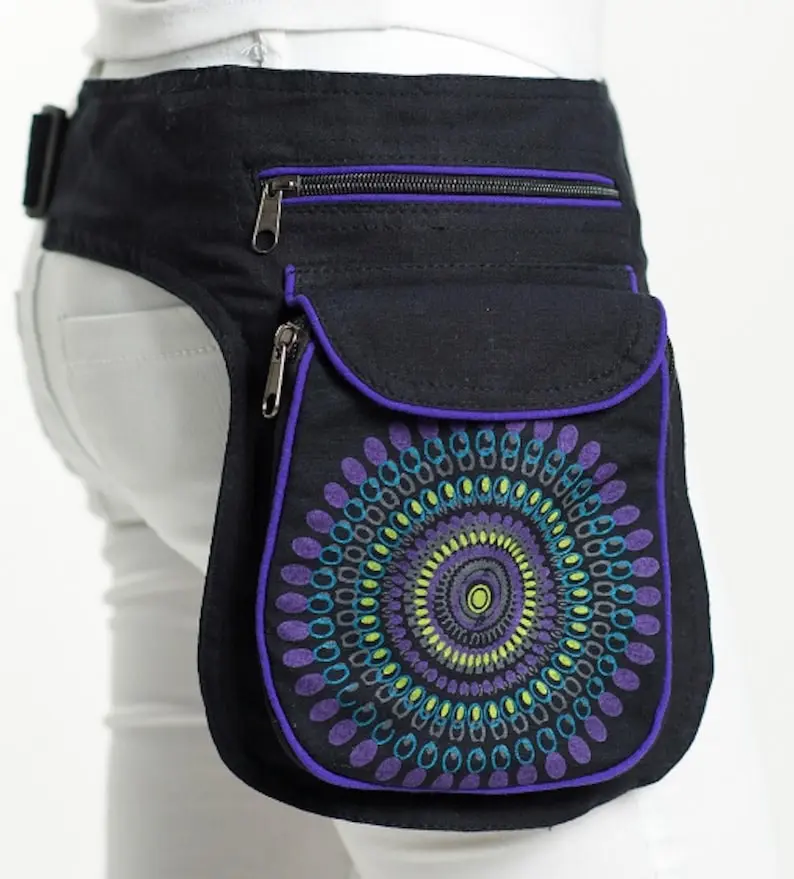 Handmade Cotton Fanny Pack Festival Hippie Bag with Mandala Design