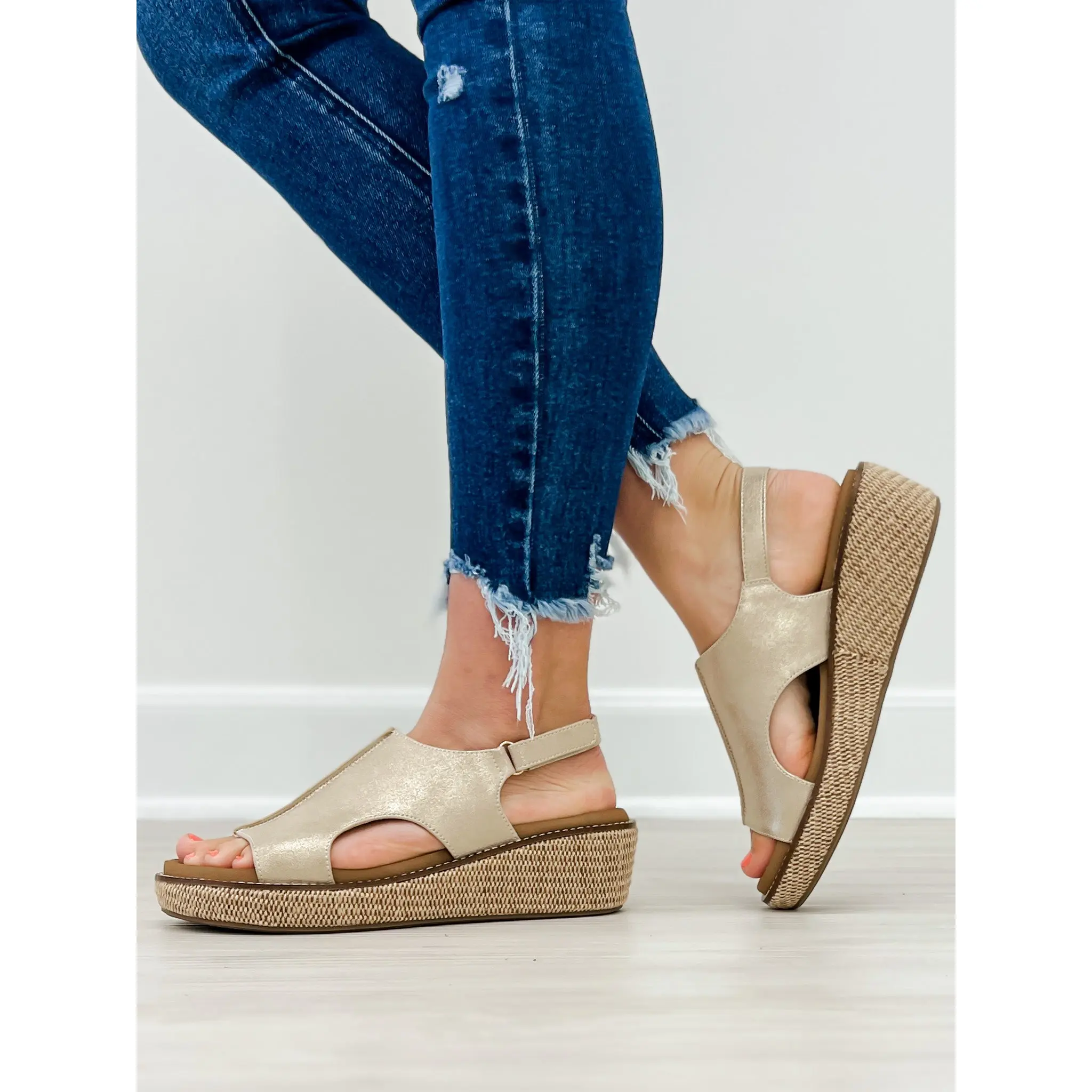 Corkys Volta II Wedge Sandals in Washed Gold