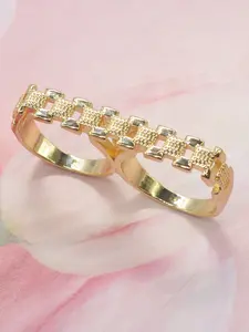 Fashion Hip-Hop Plated 14k Gold Geometric Chain Hollow Out Dual Finger Ring, Vintage Unisex Daily Wear Jewelry Gift, Geometric Design Ring, Fashion Rings