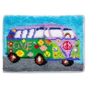 Adult Latch Hook Kit - Hippie Flower Van Design, 20.47x14.96in (52x38cm) DIY Rug Making Craft Set