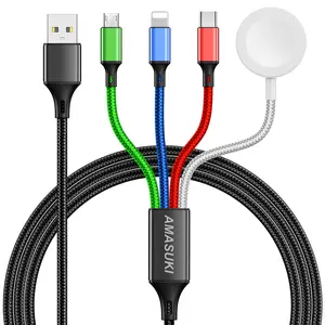 4-in-1 Universal Charging Cable: iPhone/Android/Type-C Compatible | Charge 4 Devices at Once | Durable Tangled-Free Braided Cord”