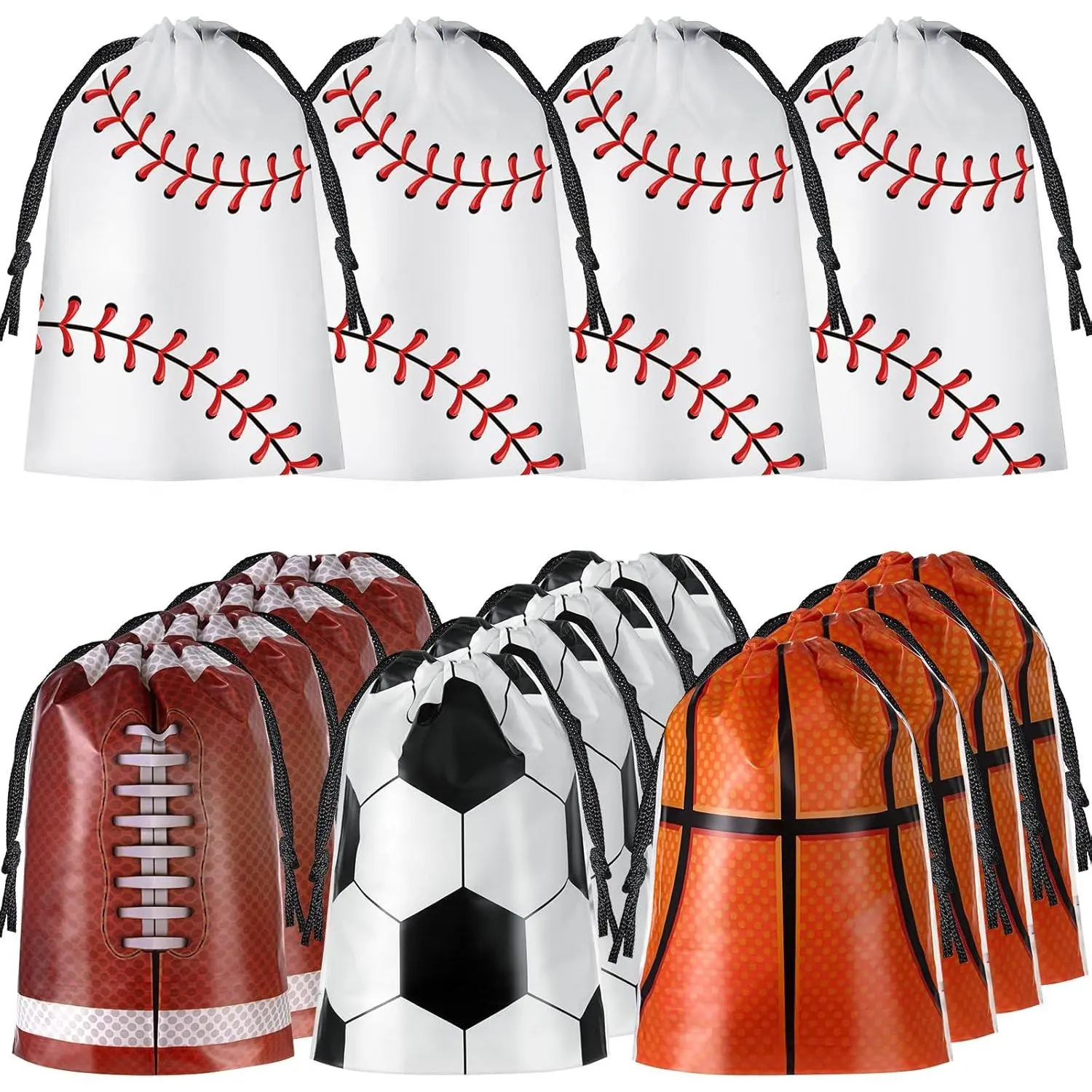 60 count  Goodie Bags 6 x 8 Inch Baseball Soccer Football Basketball Rugby Drawstring Bags Bulk Plastic Backpacks for  Themed Party Favors Snack Candy   Supplies