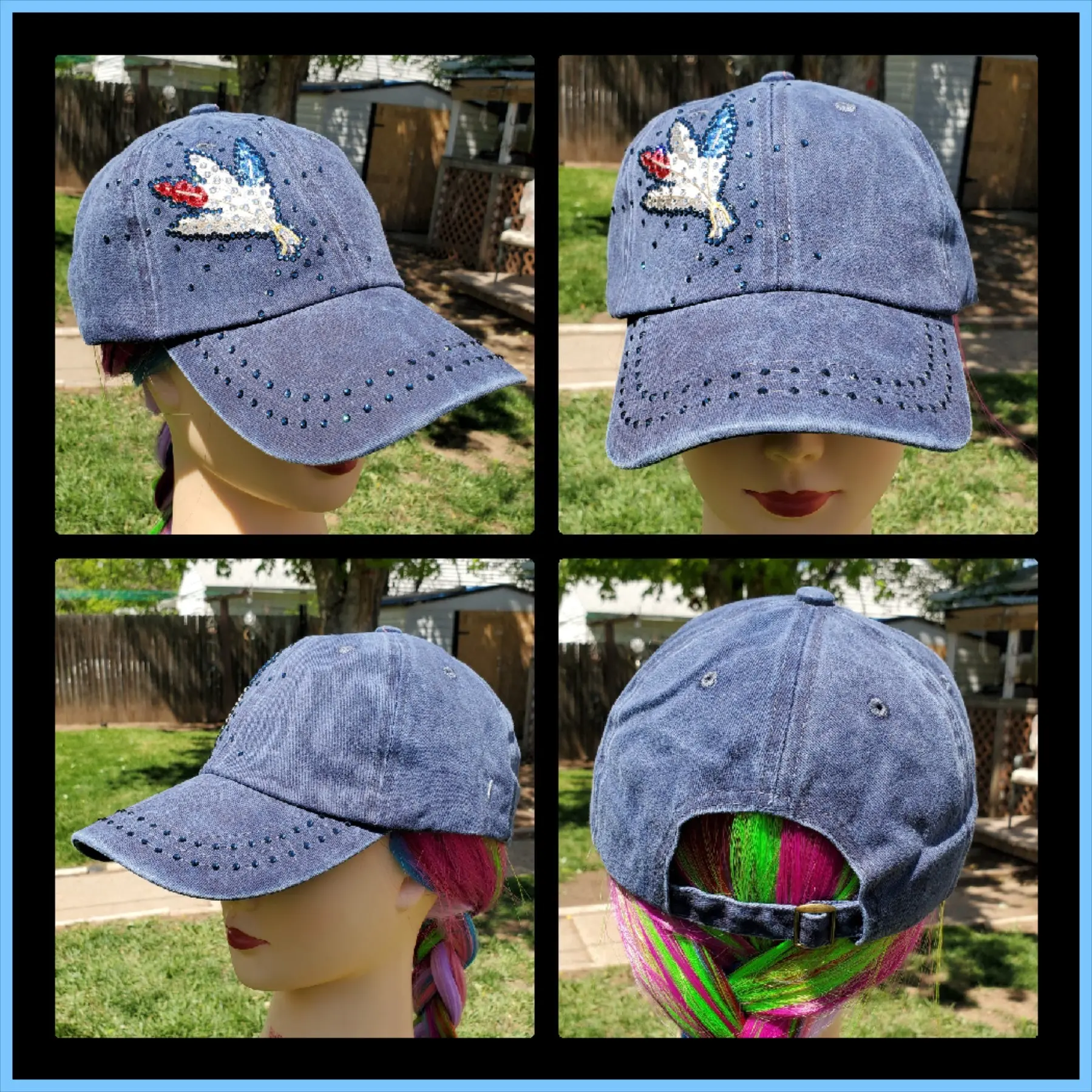 Navy Faded Feather Bouquet BLING Hat