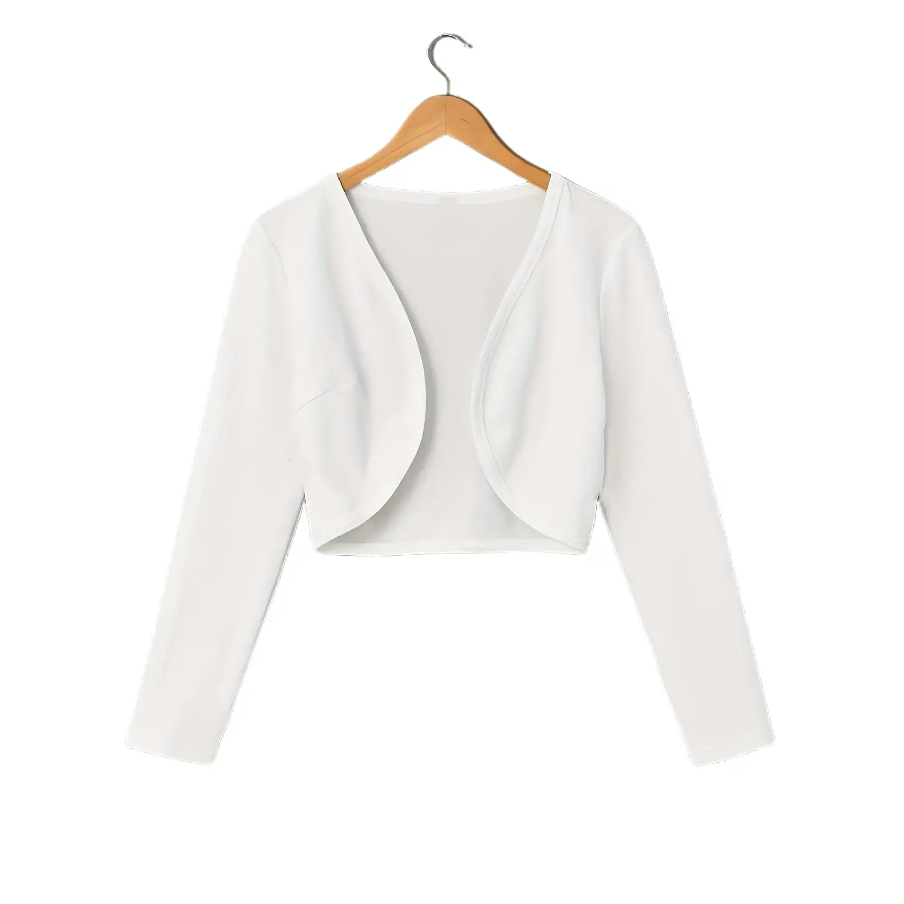 Women's Elegant Plain Cropped Jacket, V-Neck Long Sleeve Knit Fabric Cardigan for Spring and Fall, Hand Wash Recommended, Short