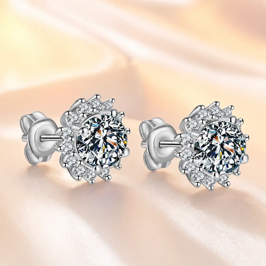 Women's S925 Silver Stud Earrings - 5mm Round Simulated Diamond Halo, Hypoallergenic, Secure Non-Slip Back, Diamond Rhinestone, Crystal-Encrusted, Expensive-Looking, Elegant Dainty Jewelry for Daily Wear, Wedding Gift, Diamond Rhinestone Earrings, Expensi