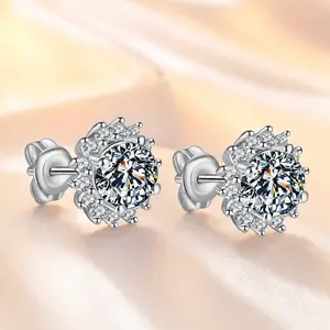 S925 Silver Stud Earrings for Women, 5mm Round Simulated Diamond Halo Studs, Hypoallergenic, Secure Non-slip Back, Elegant Dainty Earrings for Daily Wear, Party, Wedding, Bridesmaid Gift, Luxury Sparkling Jewelry