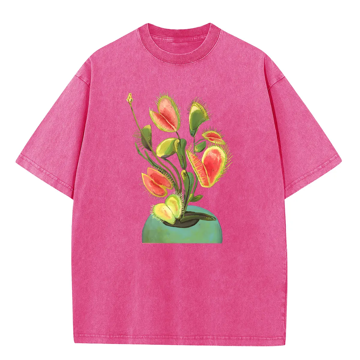Holafish Acid Wash Vintage "succulent plant" pattern T-Shirt,Heavyweight Cotton Streetwear graphic vintage tees Menswear Womenswear Crewneck Tshirt Fit