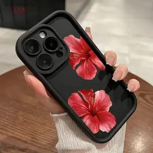 Hibiscus Blooms Pattern TPU Phone Case for iPhone 16 15 14 Plus Pro Max 13 12 11 X/XS Plus XSMax 12 13 mini Shockproof Non Slip Military-Grade Protection Silicone Cover Cellphone Protective Smartphone Casing