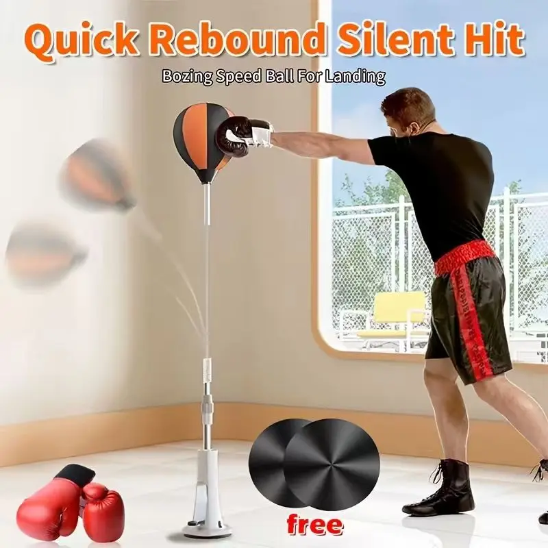 Rubber-Coated Inflatable Speed Ball with Adjustable Height Stand - Boxing Equipment for Training, Quick-Rebound Spring-Mount, Glove-Compatible, Hand-Eye Coordination Boost, Instant Rebound Action, Mixed Martial Arts Use, Stress Relief