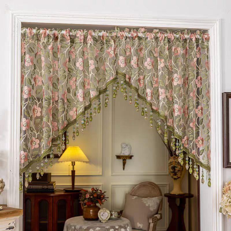 Bohemian Unisex Sheer Lace Home Decoration Curtain - Beaded Fringe Window Hanging, Light Privacy Room Divider Curtain for Bedrooms, Renters, Bead Curtains