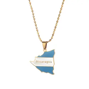 Nicaragua Map Flag Pendant Necklaces for Women Gold Color Charm Nicaraguans Maps Jewelry Patriotic