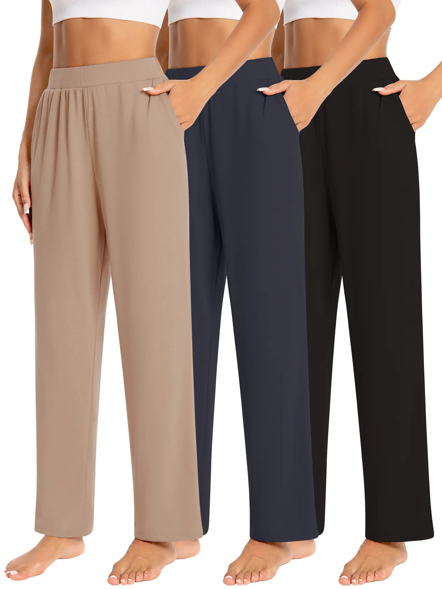 3 Pack Women's Wide Leg Yoga Pants, High Waisted Athletic Bottoms for Casual Lounge, Plus Size Athleisure Style, Athleisure Style Bottoms, Casual Lounge Pants