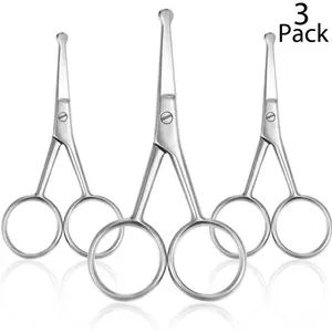 3 Pieces Nose Hair Scissors Rounded Tip Scissors Facial Hair Scissors Stainless Steel Blunt Tip Scissor for Eyebrows, Nose, Moustache, Beard, Grooming (Silver)