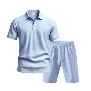 Men's Summer Linen Polo Shirt and Shorts Set, Casual Two-Piece Outfit, Lightweight Breathable Relaxed Fit Beach Vacation Daily Wear, Stylish Comfortable Summer Travel Loungewear for Men
