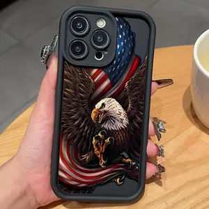 Premium Flag and Eagle Pattern Phone case for iPhone 16 Pro Max 15 Plus 14 13 12 11 XR XS Anti-Scratch Shockproof TPU Bumper Drop-proof Cover Gifts for women men girls boys