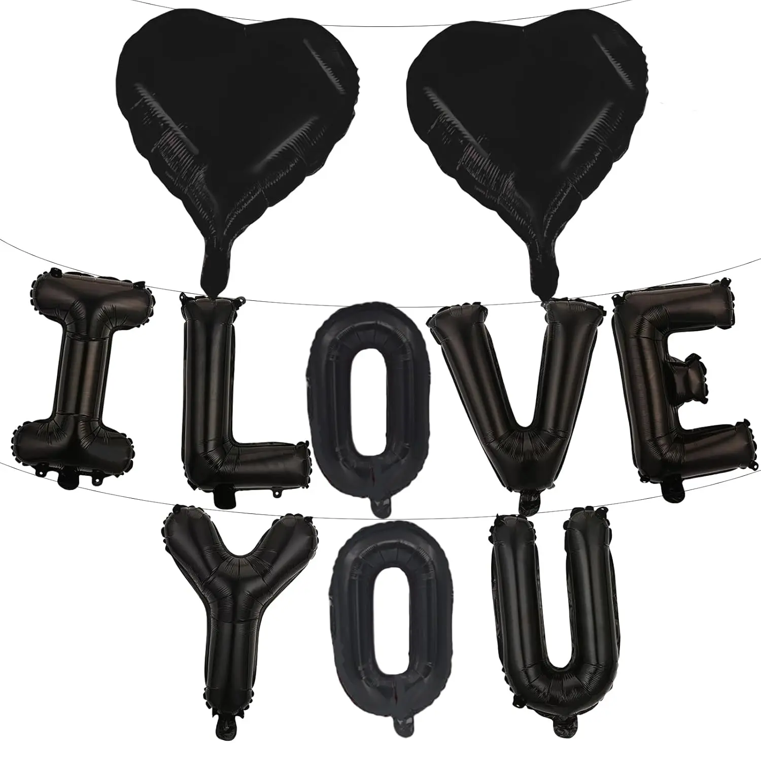 Black I Love You Balloon Set 16-Inch with 2 Heart Foil Balloons for Romantic Party Decor