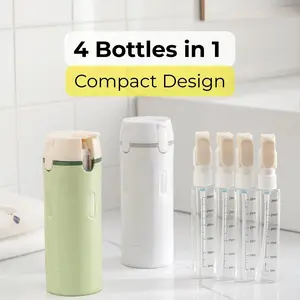4-in-1 Travel Dispenser Bottle – Portable Refillable Toiletry Container for Shampoo, Conditioner, Body Wash & Lotion, Leakproof Rotating Travel Bottle, TSA-Friendly Cosmetic Organizer for Vacation, Gym & Business Trips