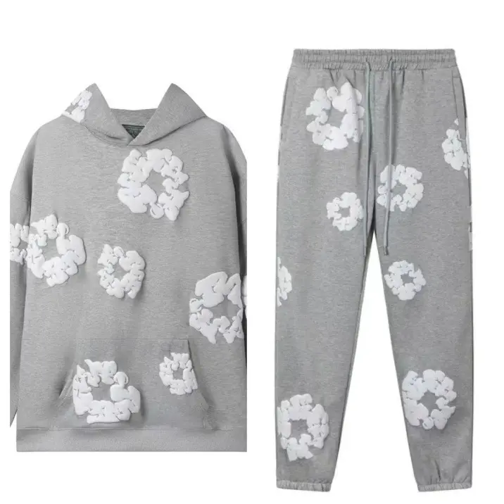 Red Puff Print Tracksuit | Unisex Denim Tears Inspired Hoodie & Jogger Set | Y2K Hip Hop Streetwear Essential