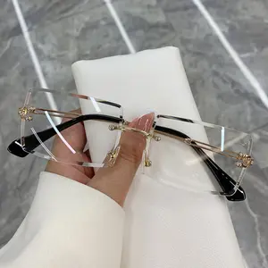 Retro Minimalist Frameless Sunglasses Gradient Color Lenses Clean Trim Design Unisex Fashion Shades for Daily & Formal Wear Durable Trendy Accessory Exquisite Style