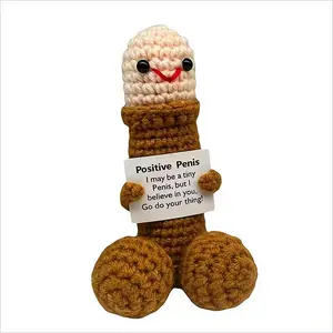 Funny Positive Dick Ornament, Knitted Dick Toy with Positive Cards, Mini Cute Knitted Emotional Support Dick, Crochet Encouragement Ornament, Emotional Support Gift for Friends