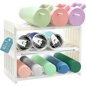 Adjustable Water Bottle Organizer, 3 Tier Water Bottle Holder for Kitchen Cabinet Organizer and Storage, Tumbler Cup Accessories, Tumbler Mug Cup Organizer, Home Cupboard Pantry Organization