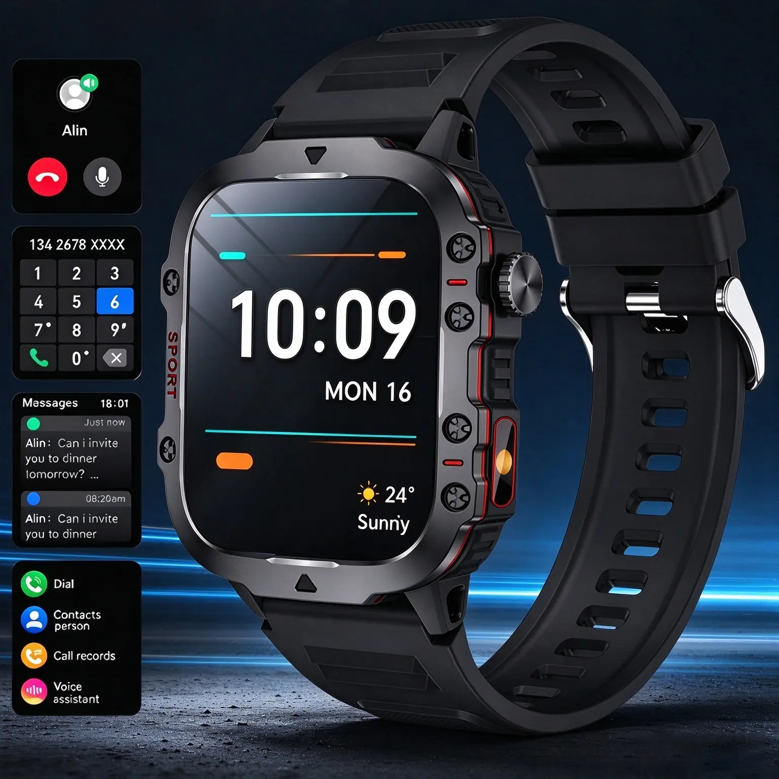smart hiking deviceMen's Wearable Tech Smartwatch with Touchscreen LED Display, Wireless Call, Music Player, Multiple Sports Modes, Smartphone-Connected, Ideal Holiday Gift for Tech Users