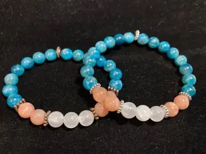 Blue Apatite Selenite Sunstone Crystal Intention Bracelet for Manifesting Confidence Clarity & Peace Natural Gemstone Beads