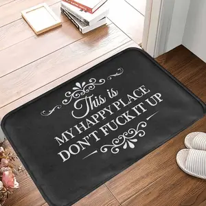 My Happy Place Welcome Rubber Doormat - Sarcastic Typography Quote Print, Nonslip, Durable, Absorbent - Perfect for Modern Front Porch, Indoor Living Room Decor, Housewarming Gifts