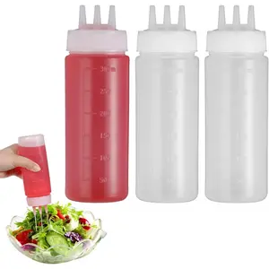 3 Pcs 3 Hole Squeeze Bottle 300ml/10oz Tomato Ketchup Squirt Bottles Kitchen Condiment Squeeze Dispenser Container for Sauce Ketchup Mustard Syrup Oil BBQ Paint Honey Pancake