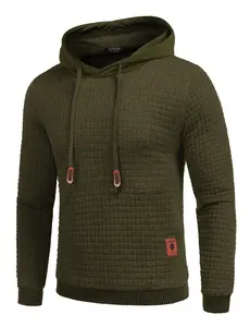 Mens Hooded Sweatshirt Casual Long Sleeve Drawstring Waffle Knit Pullover Hoodies Knitwear Tops (Without Pockets)