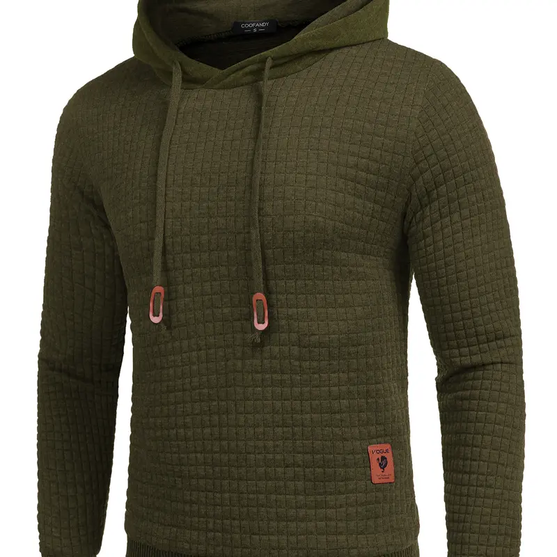 Mens Hooded Sweatshirt Casual Long Sleeve Drawstring Waffle Knit Pullover Hoodies Knitwear Tops (Without Pockets)