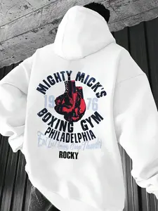 Tiktok Retro Movie Vibes Mighty Mick's Boxing Gym Hoodie, Classic Rocky Print, Vintage Style, Fitted Design, Spring & Fall Fashion