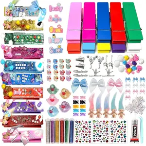 ELIZAHOME 10Sets 6 Inch Giant Clothespin Set Includes 10 Colored Wooden Clothespins, 300 Beads, 20 Mini Resin Ducks, 20 Fuzz Balls, 13 Bows, 6 Glitter, and Various Cheer Pin Charms,Cheerleading Gifts