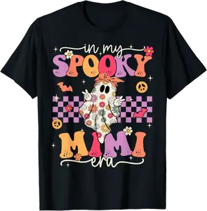 Groovy In My Spooky Mimi Era Hippie Halloween Floral Ghost T-Shirt - Alyssagor Shop 58B0DD2S4PZ4
