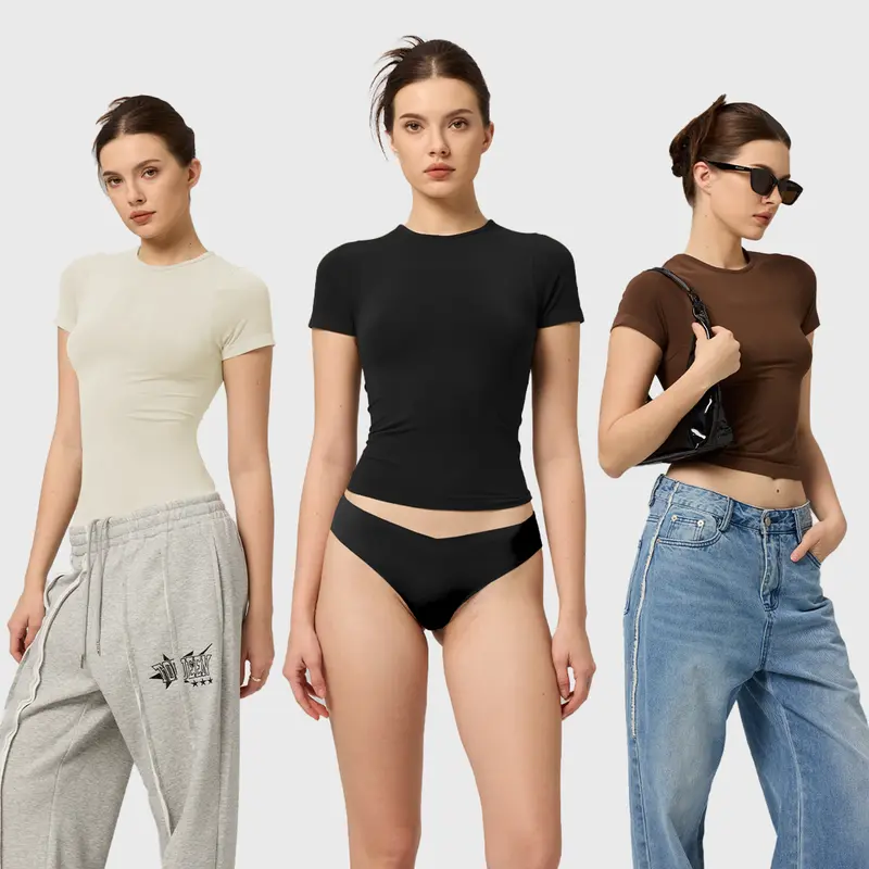 Women's 2/4 Pack Seamless Chic Gym Tops - Soft Crew Neck Short Sleeve Shirts for Women, High Stretch Plussize 2xl Athletic Tops, Everyday Fits for Summer Gym Outfits