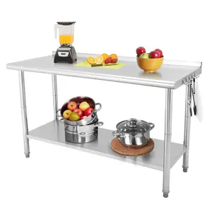 Stainless Steel Prep Table NSF – Heavy Duty Commercial Work Table with Backsplash & Undershelf