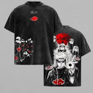 Pain Washed Tee, NRT Akatsuki Six Paths Anime Graphic Tee, Oversized Y2K Bootleg Vintage Shirt, Heavyweight Streetwear For Men, Gift For Anime Lovers And Fans